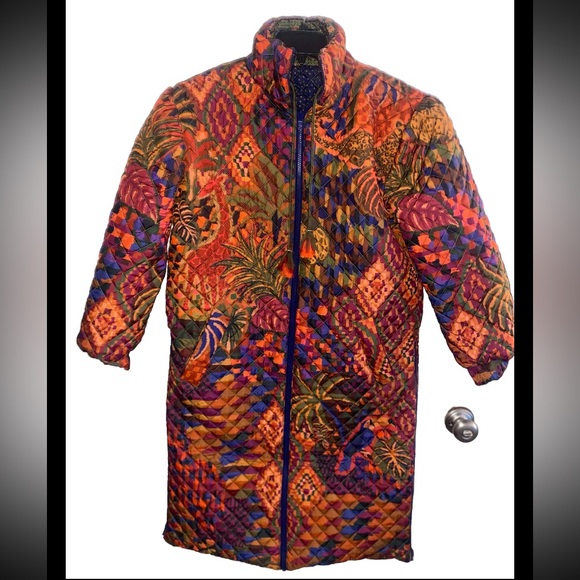 NWT Farm Rio Patchwork Midi Puffer Jacket Parrot Size Small - Picture 7 of 12